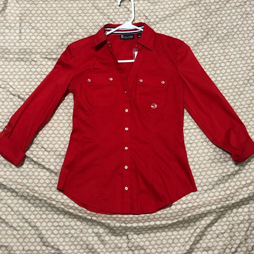 NWT XS NY&CO Red Button Down Shirt